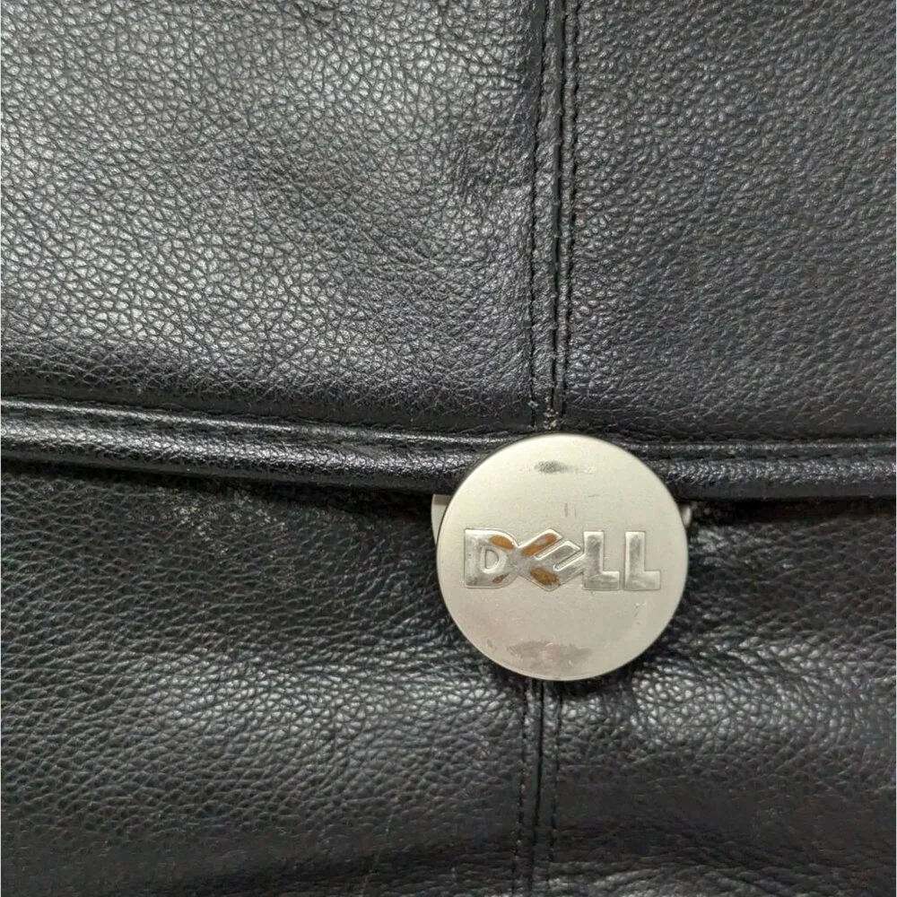 Vintage Dell Black All Leather Laptop Briefcase Messenger Bag Carry On